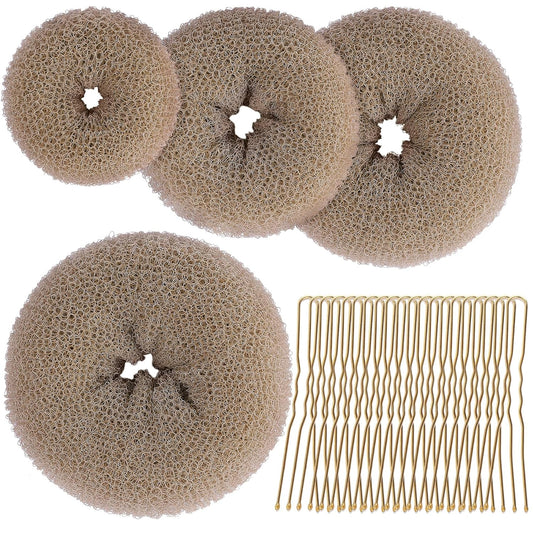 Hair Bun Maker for Women, 4 Pcs Brown Ballet Buns in 4 Sizes, Hair Donuts