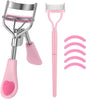 Stainless Steel Eyelash Curler with Built-in Comb Pinch Pain-Free Suitable for Any Eye Shapes and Sizes, with 5 Silicone Refill Pads (Light Pink)