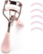 Stainless Steel Eyelash Curler with Built-in Comb Pinch Pain-Free Suitable for Any Eye Shapes and Sizes, with 5 Silicone Refill Pads (Light Pink)