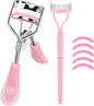 Stainless Steel Eyelash Curler with Built-in Comb Pinch Pain-Free Suitable for Any Eye Shapes and Sizes, with 5 Silicone Refill Pads (Light Pink)