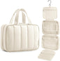 Travel Toiletry Bag for women, Portable Hanging Hook Makeup Bag Organizer, Waterproof Makeup Cosmetic Bag, for Full-Size Accessories, Toiletries, Camel