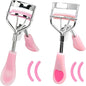 Stainless Steel Eyelash Curler with Built-in Comb Pinch Pain-Free Suitable for Any Eye Shapes and Sizes, with 5 Silicone Refill Pads (Light Pink)