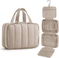 Travel Toiletry Bag for women, Portable Hanging Hook Makeup Bag Organizer, Waterproof Makeup Cosmetic Bag, for Full-Size Accessories, Toiletries, Camel