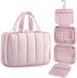 Travel Toiletry Bag for women, Portable Hanging Hook Makeup Bag Organizer, Waterproof Makeup Cosmetic Bag, for Full-Size Accessories, Toiletries, Camel