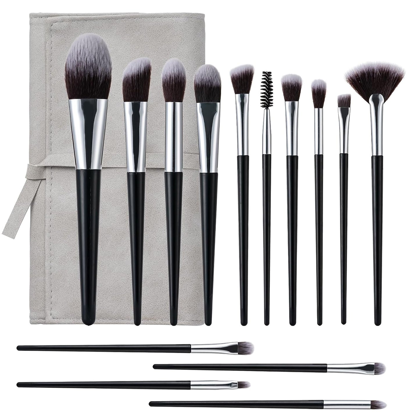 Makeup Brushes, 14 Pcs Professional Makeup Brush Set, Eye and Face Foundation Brush Set, Eyeshadow Brushes, Cosmetic Brushes, with PU Bag, Grayish