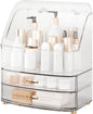 Makeup Organizer Countertop Vanity with Transparent Lid Drawers Waterproof Dustproof Cosmetic Skincare Bathroom Storage Gift for Women Teens Girls (Clear Black)