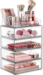 3 Tier Clear Makeup Organizer with Drawer, Cosmetic Storage for Dresser Countertop and Bathroom Vanity, Beauty Holder for Lipstick Brush Skincare