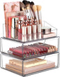 3 Tier Clear Makeup Organizer with Drawer, Cosmetic Storage for Dresser Countertop and Bathroom Vanity, Beauty Holder for Lipstick Brush Skincare