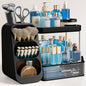 Makeup Organizer with Brush Holder for Vanity, Large Plastic Bathroom Countertop Organizer Skin Care Storage, Easy to Store Lipsticks, Nail Polishes, Perfumes, Eyeshadow Palettes, All White